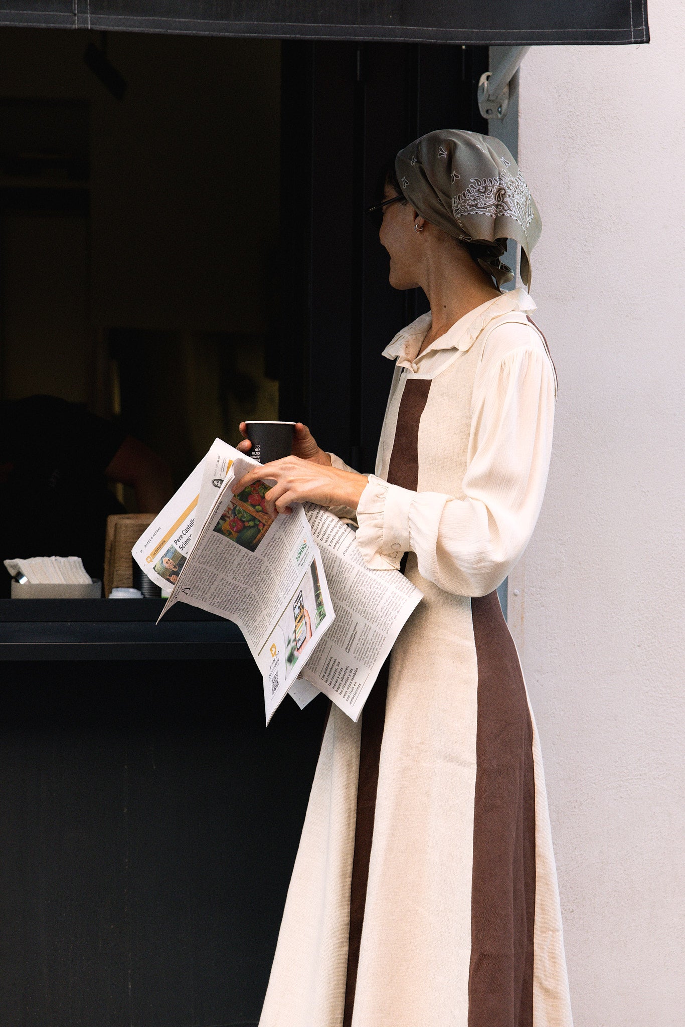 Vestido Margot Paneles Marrón y Crudo