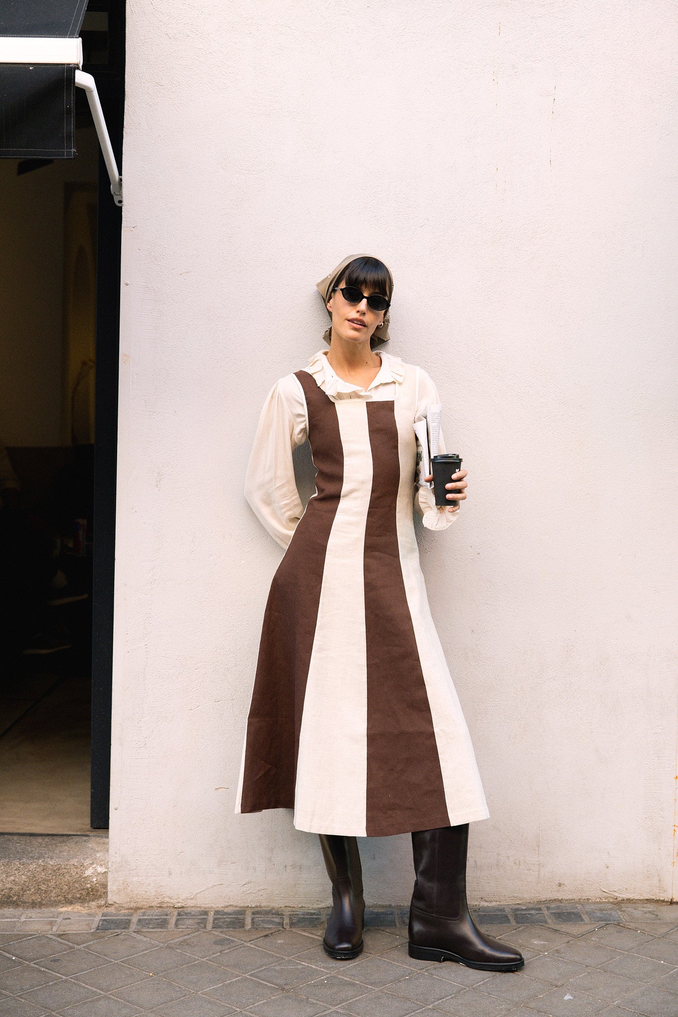 Vestido Margot Paneles Marrón y Crudo