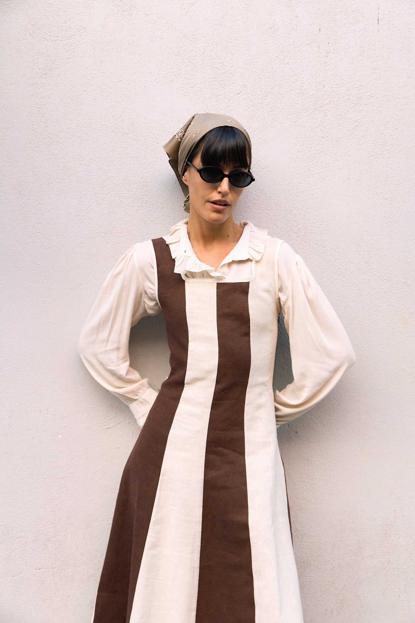 Vestido Margot Paneles Marrón y Crudo