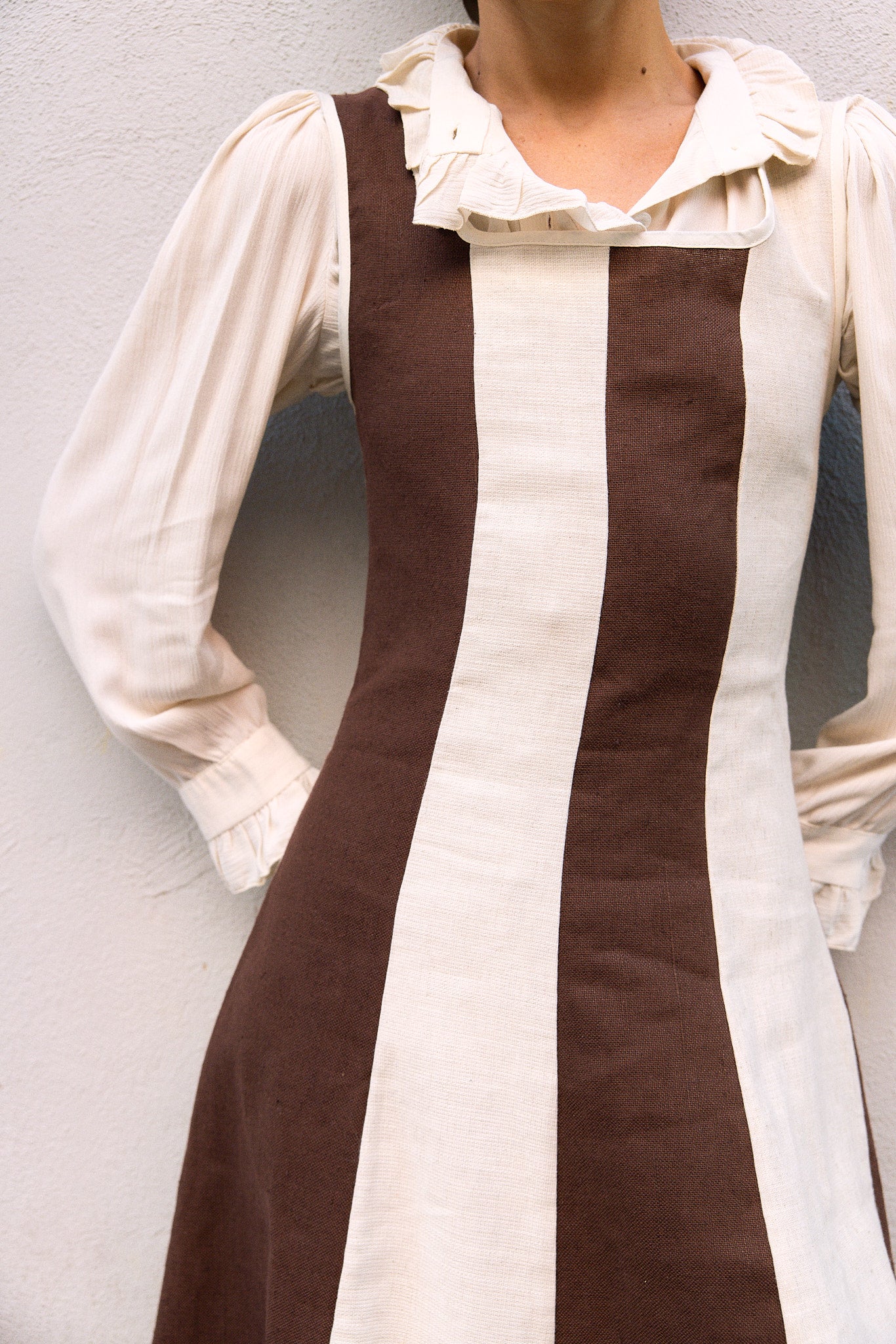 Vestido Margot Paneles Marrón y Crudo