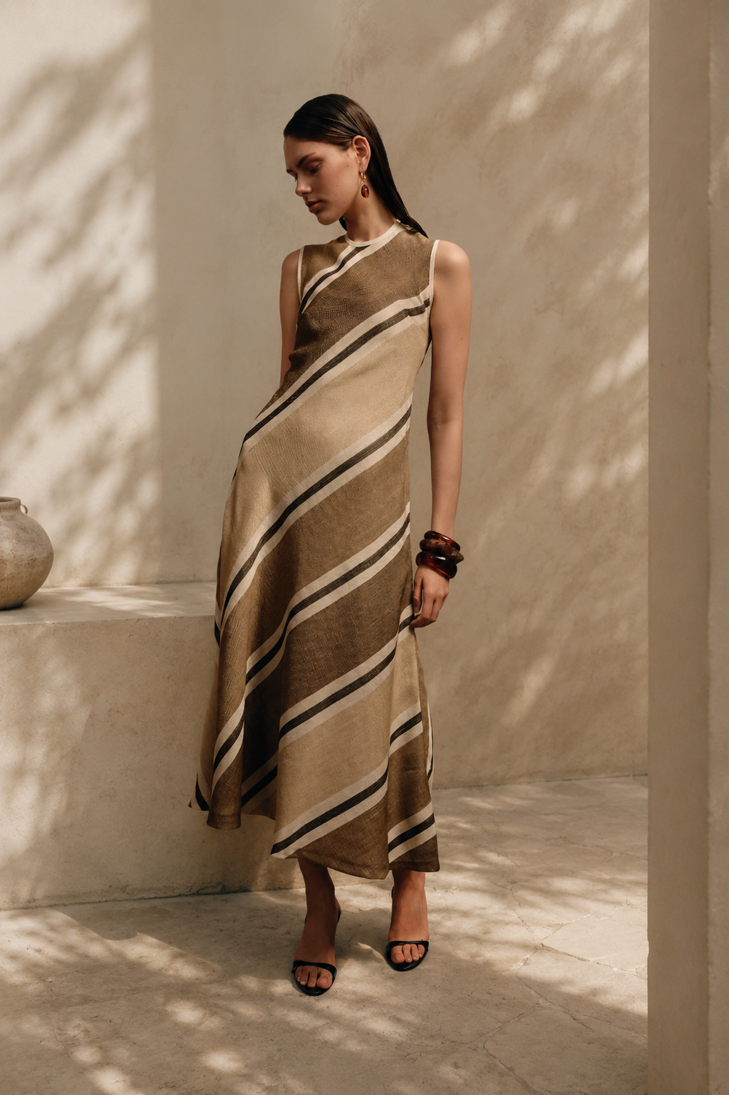 Vestido Moka Rayas Marrón