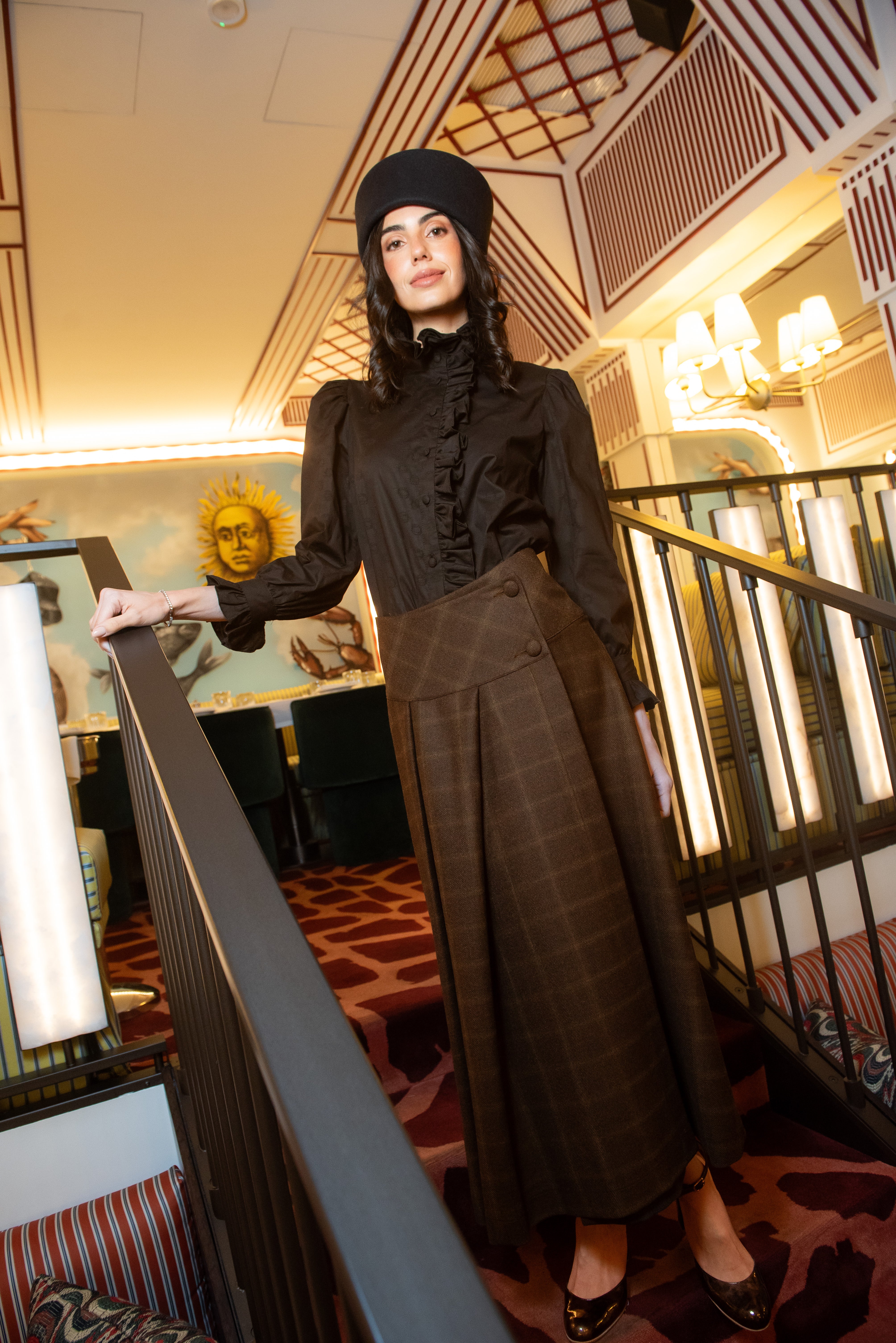 Cinnamon Wool Plaid Skirt Brown