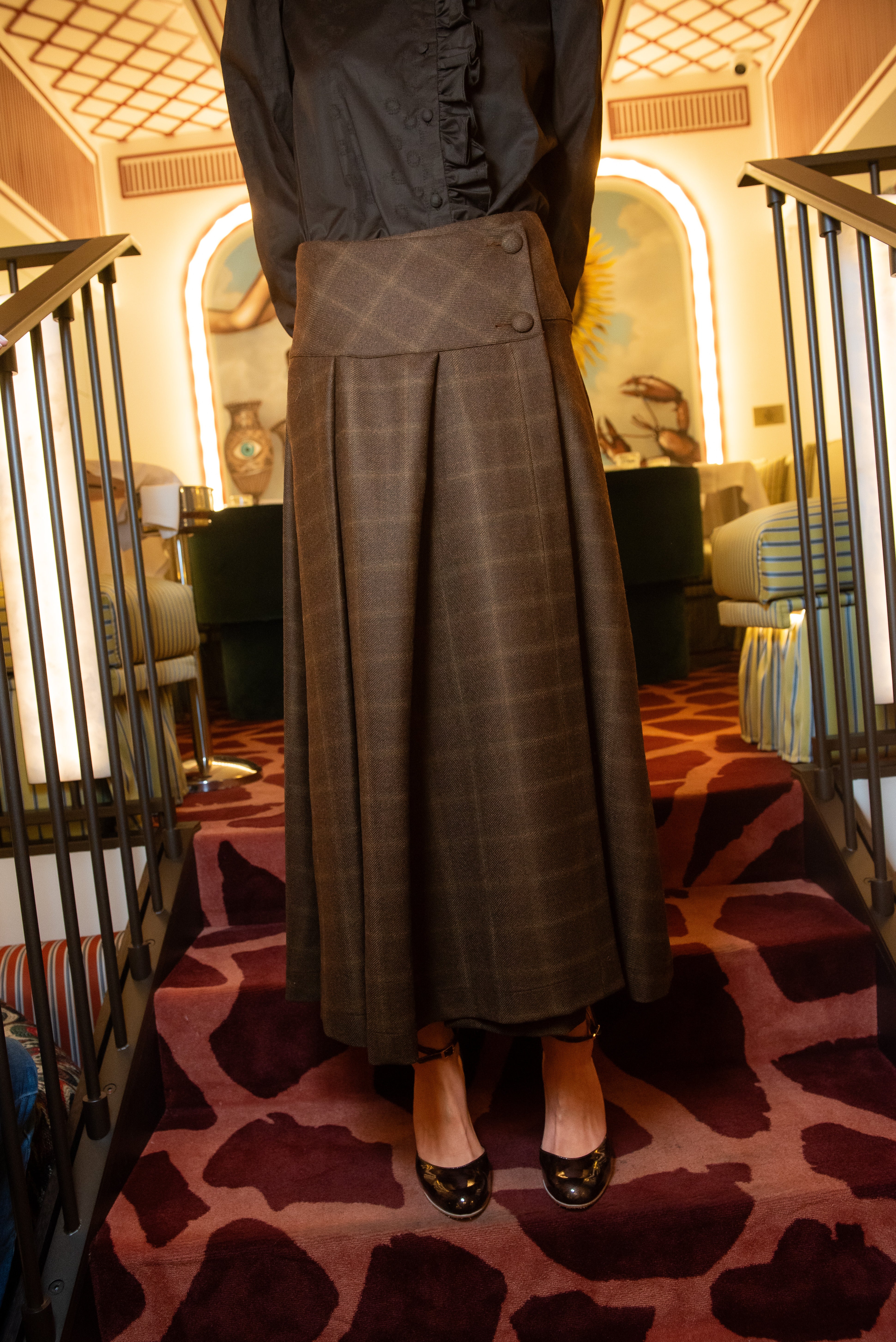 Cinnamon Wool Plaid Skirt Brown