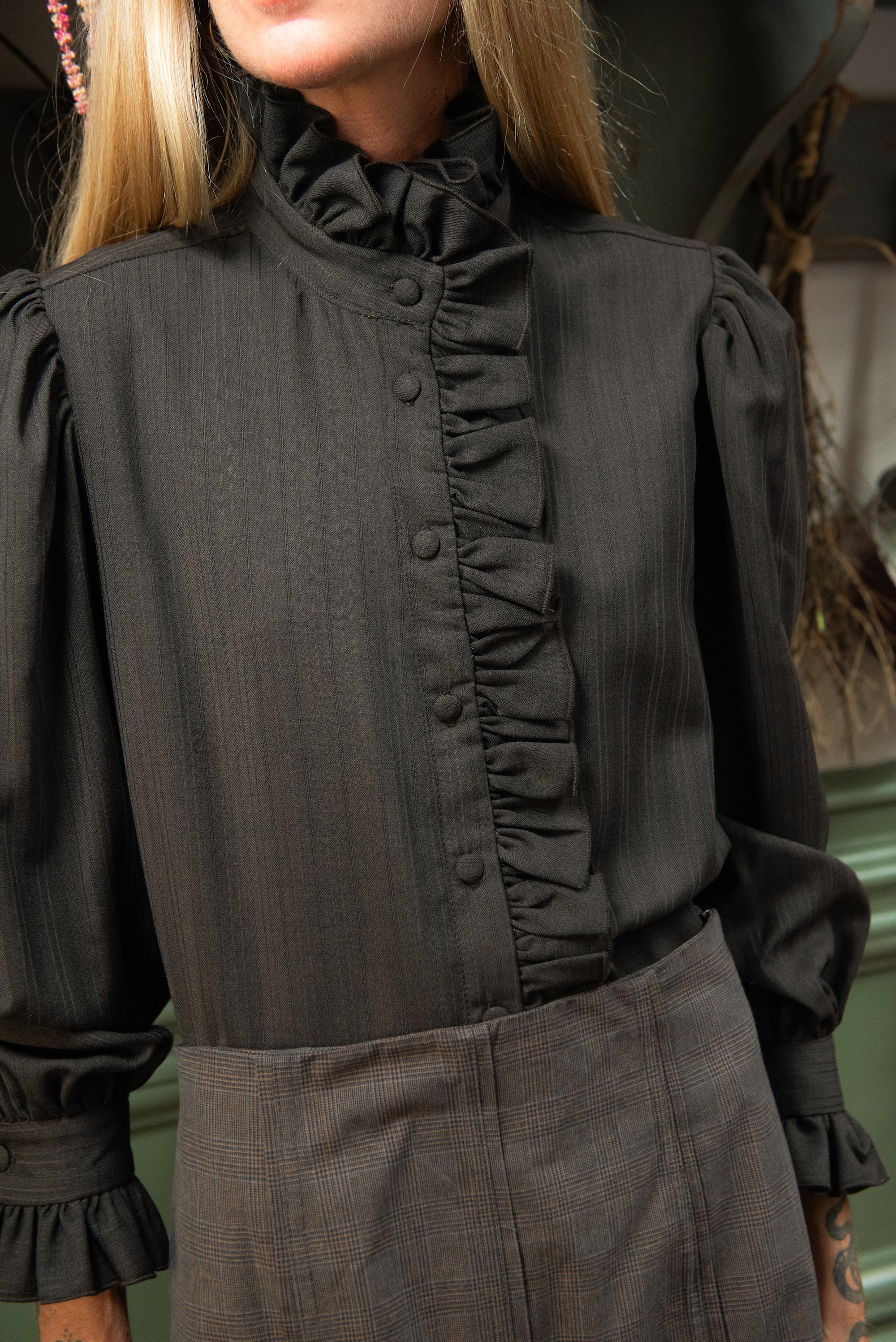 Brown Ruffled Rigi Blouse