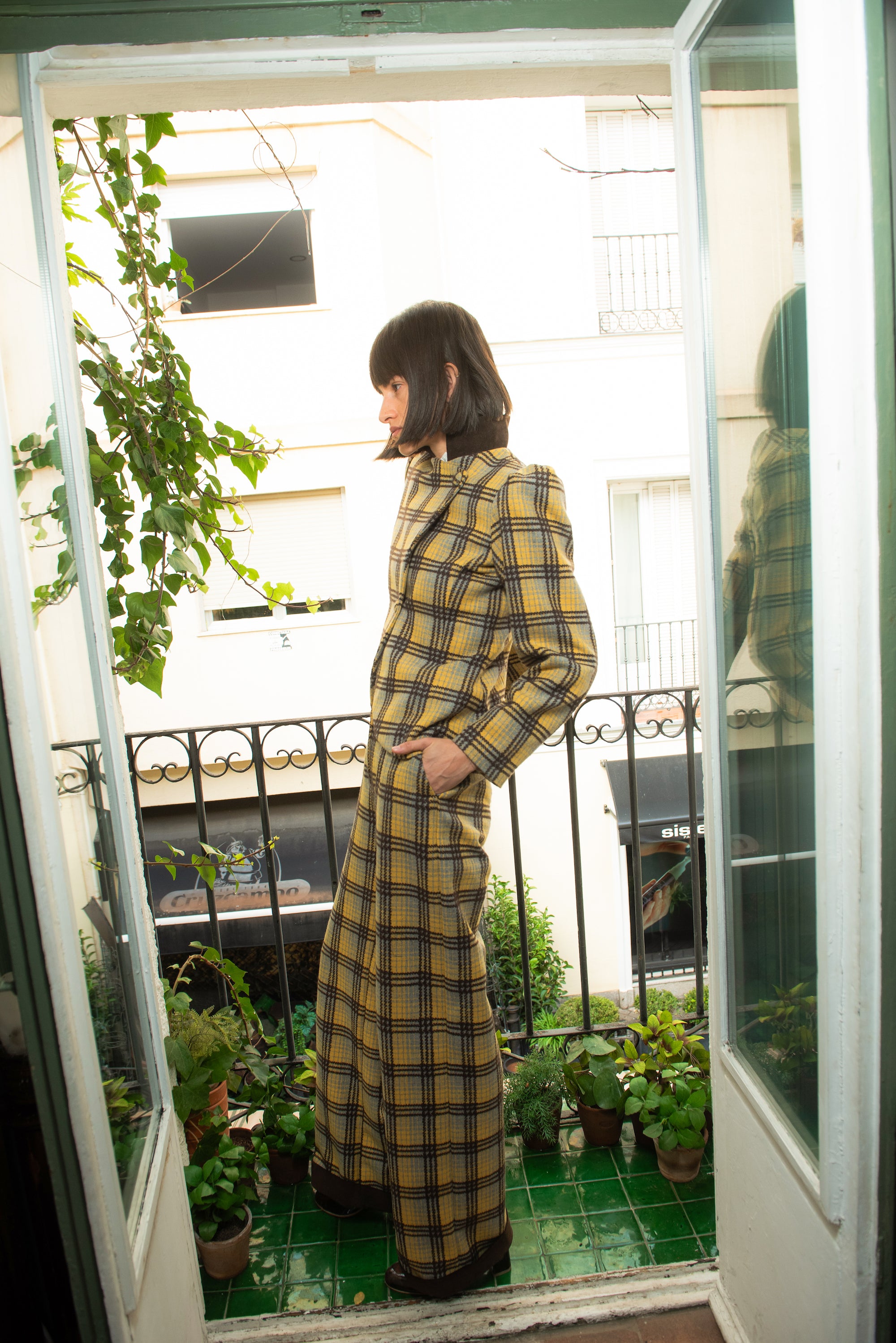 Pantalón Luzern Lana Cuadros Amarillo