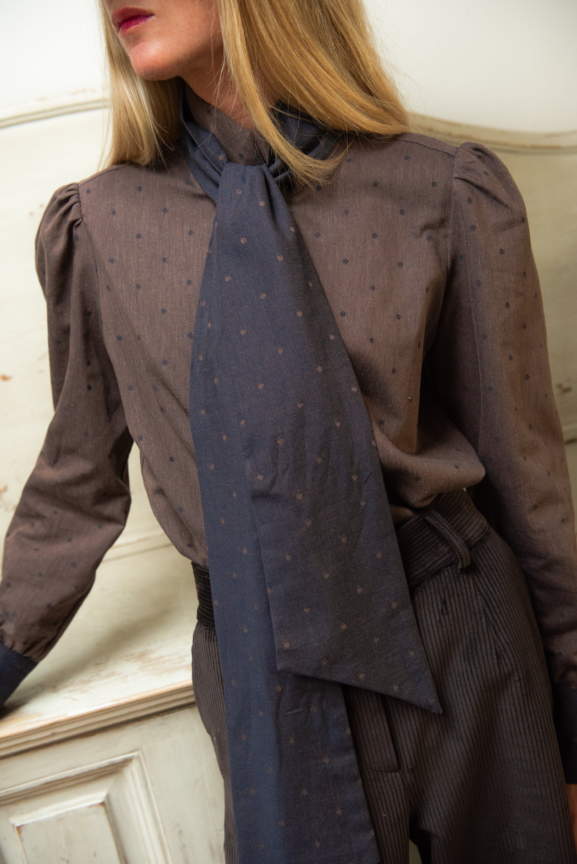 Zermatt Blouse with Navy Blue Bow