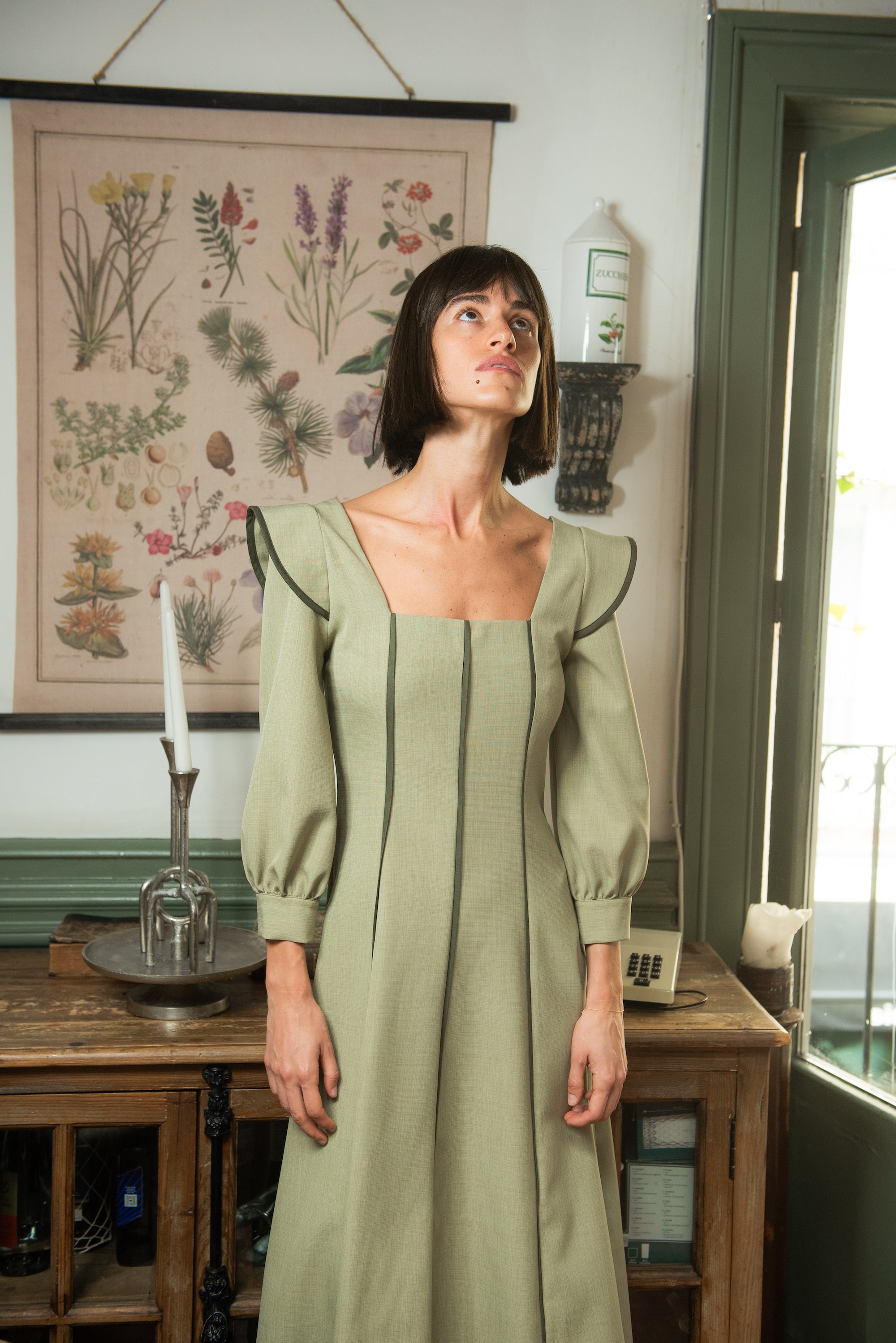 Alberg Green Long Sleeve Dress