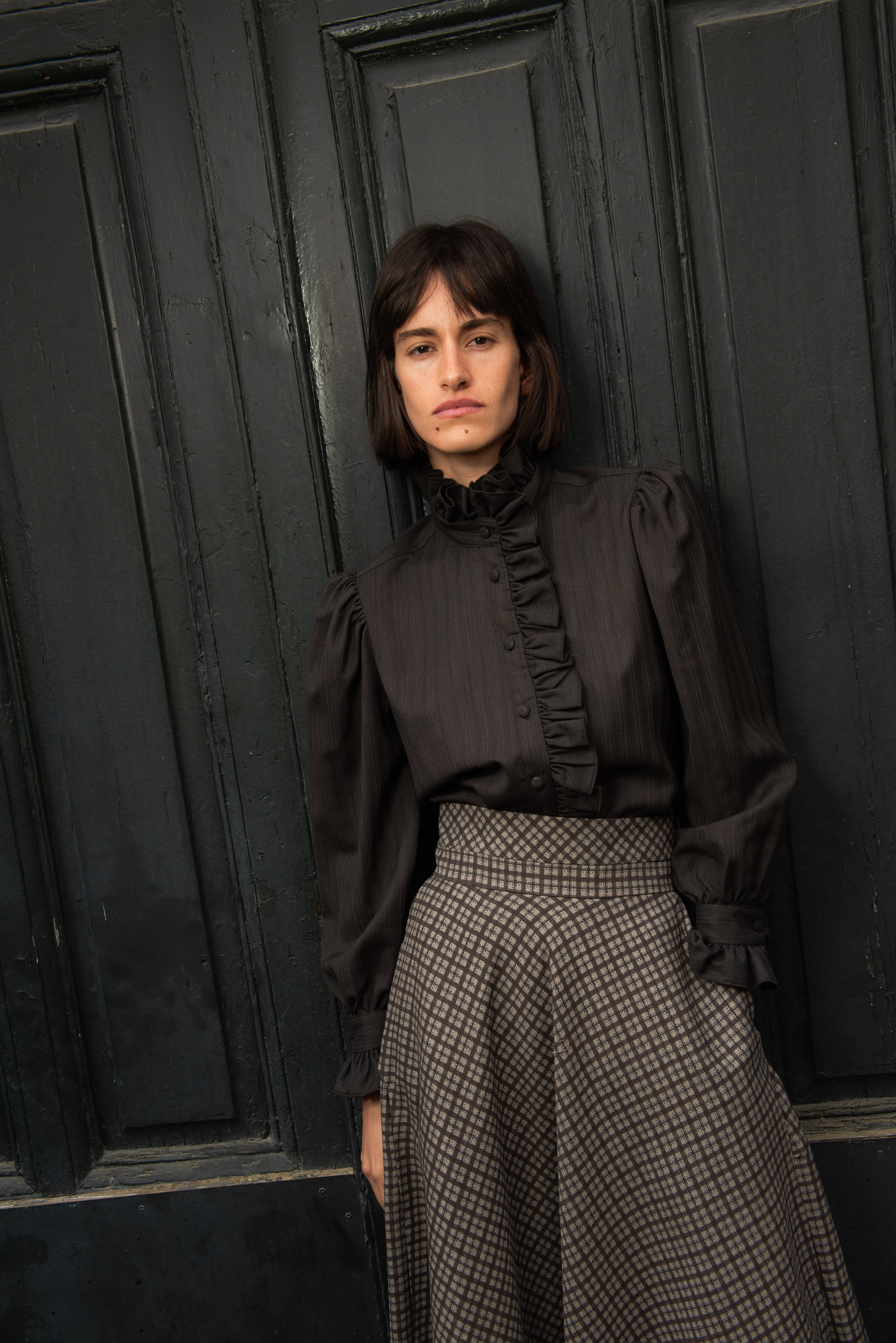 Falda Vuelo Nordella Cuadros Marrón y Gris