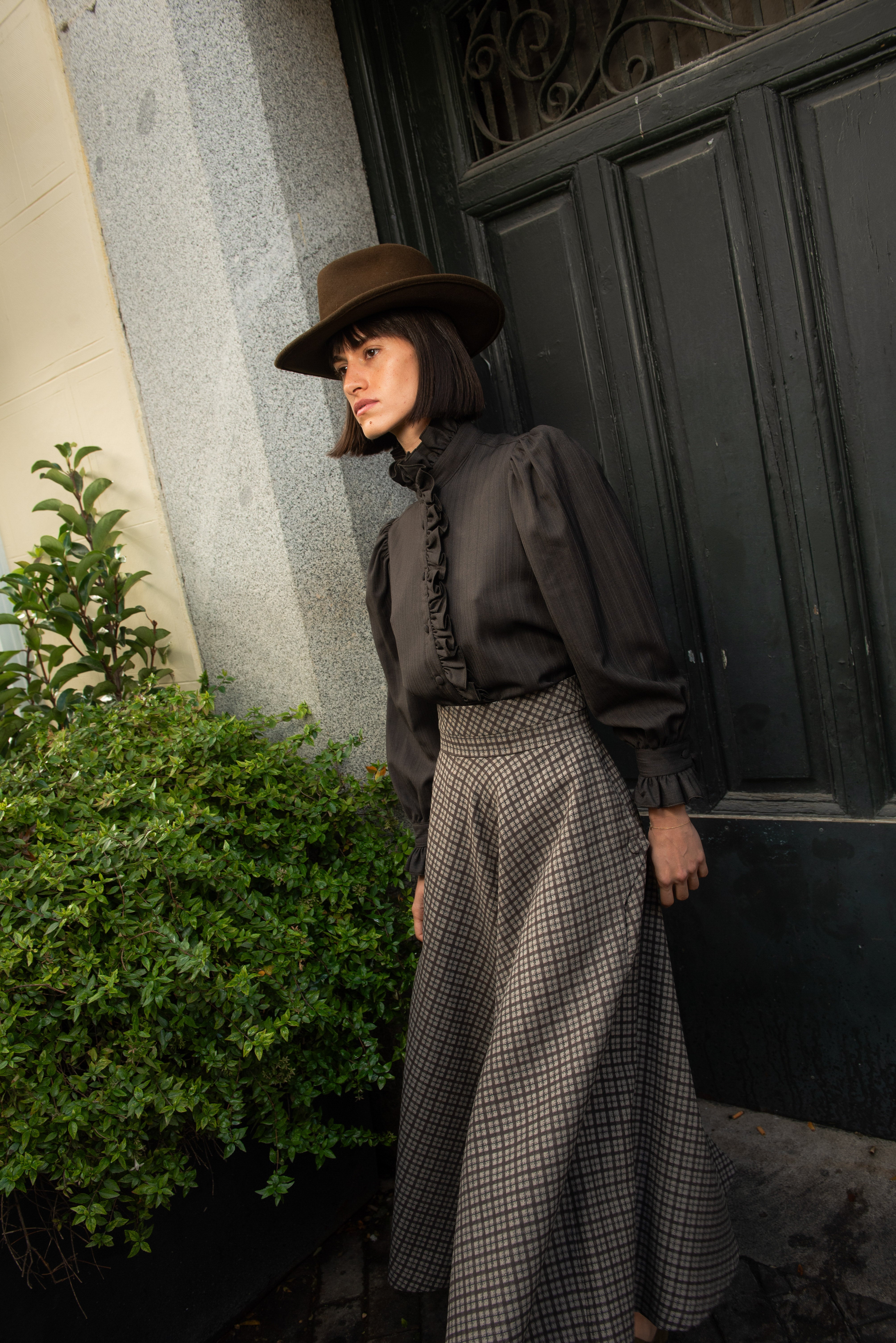 Falda Vuelo Nordella Cuadros Marrón y Gris