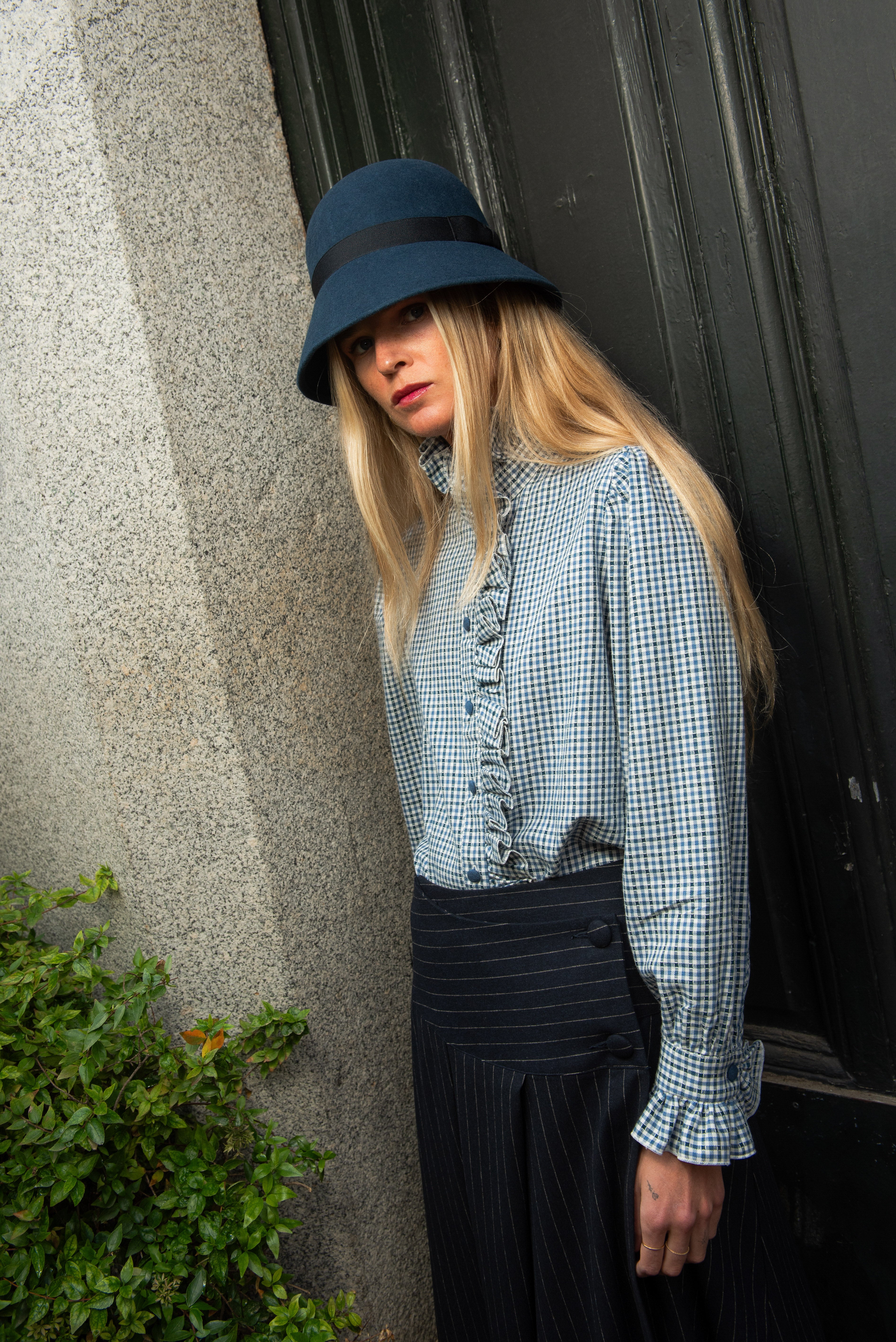 Falda Cruzada Valmira Rayas Azul Oscuro