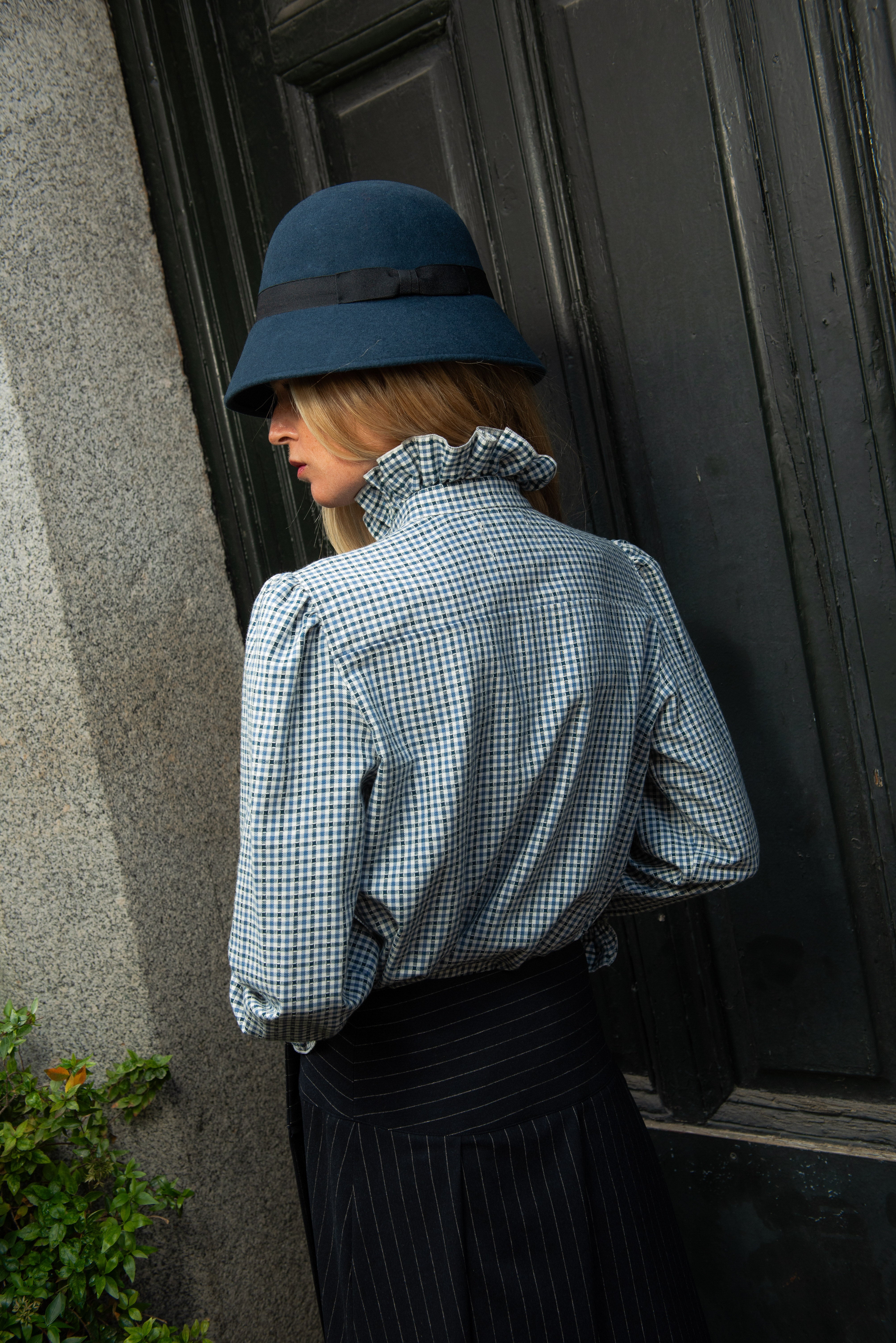 Falda Cruzada Valmira Rayas Azul Oscuro