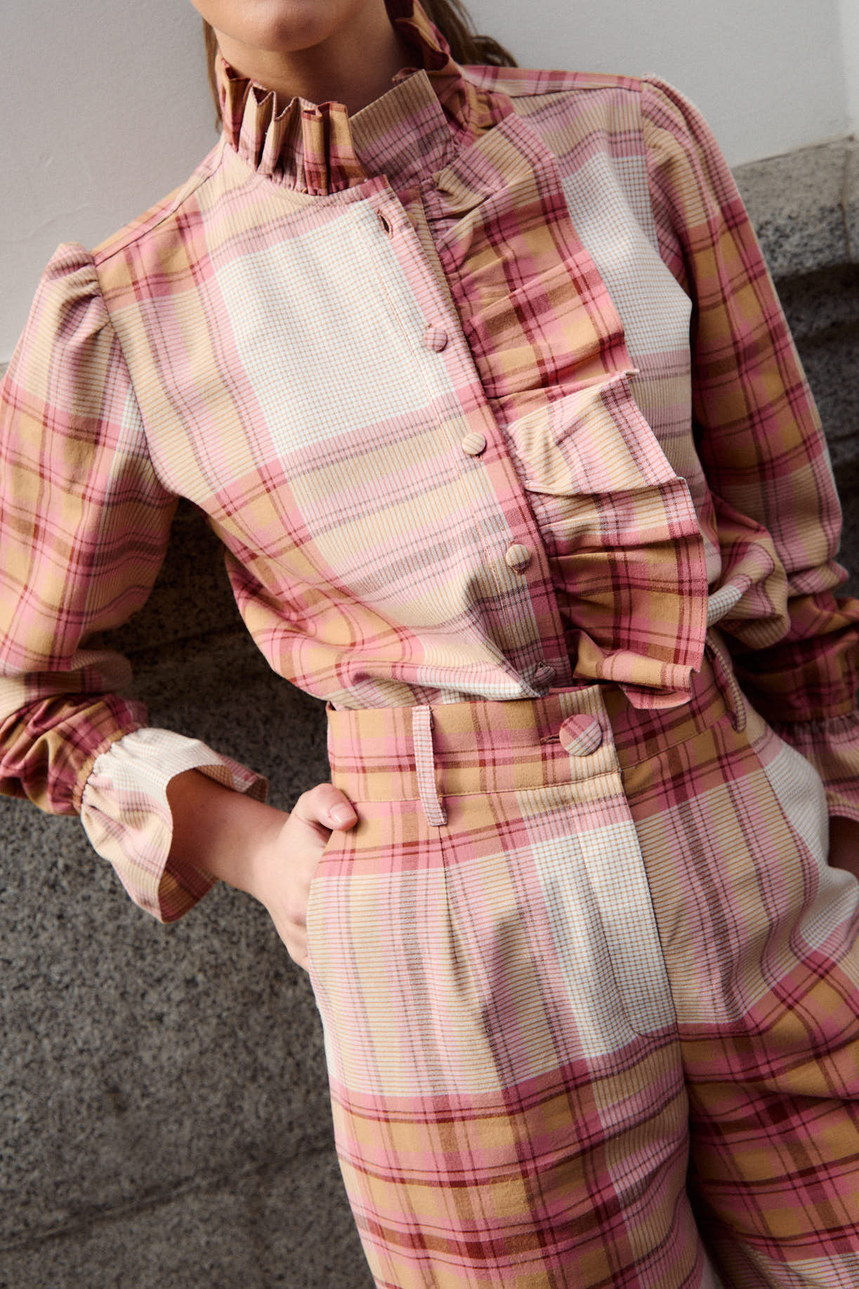 La Margarita Pink Plaid Blouse