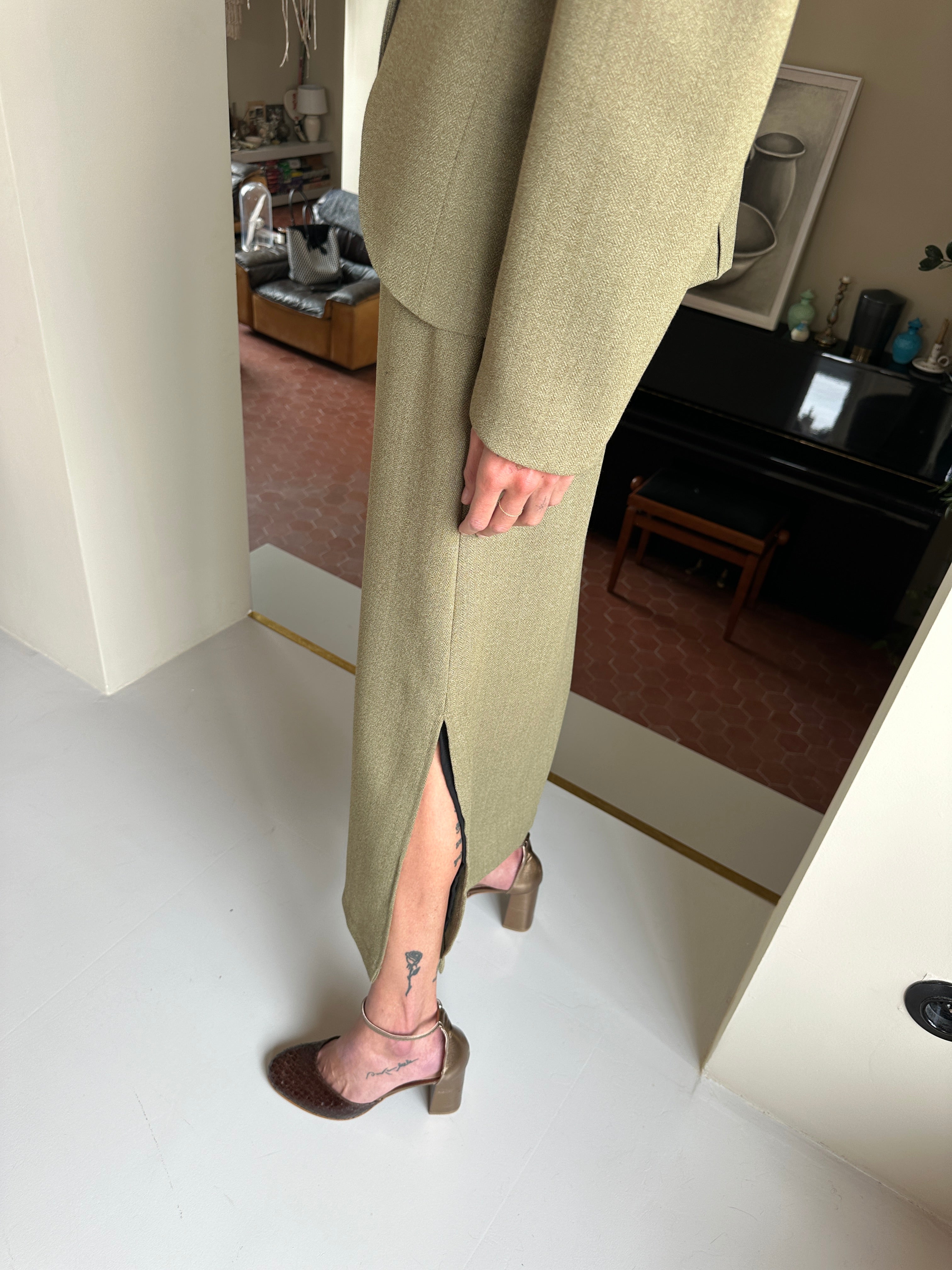 Olive Green Wool Skirt