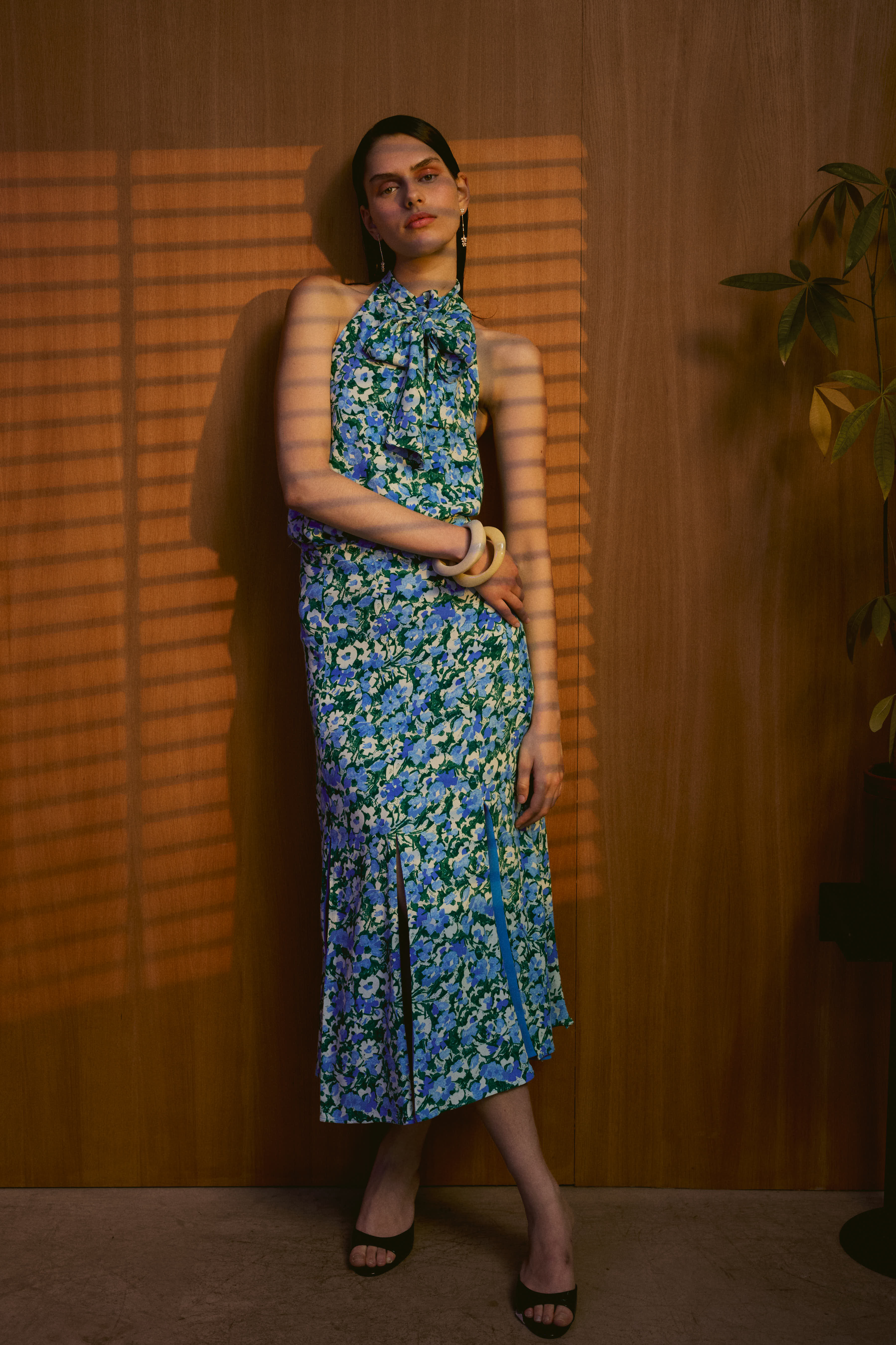 Falda Positano Flores Azul y Verde