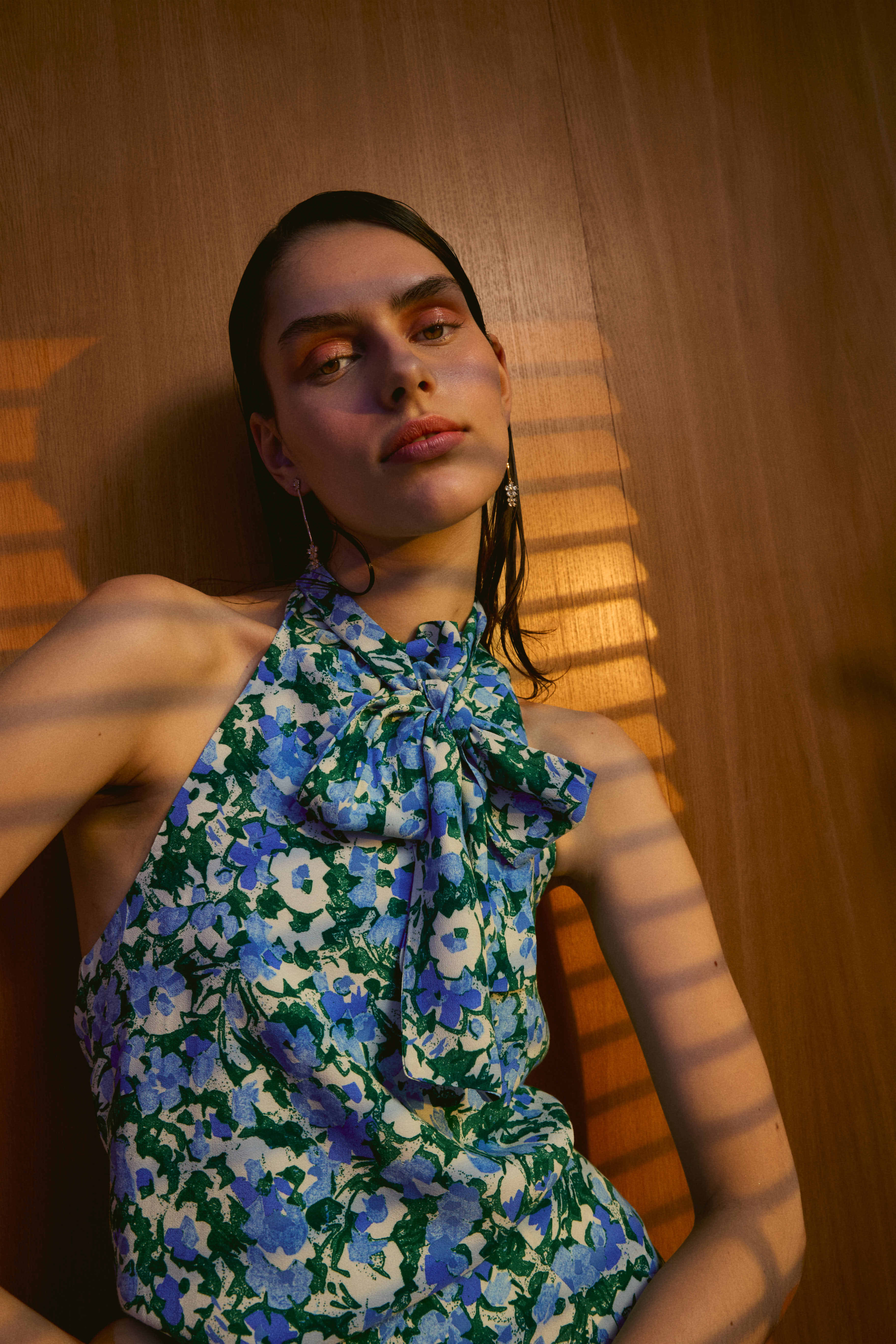 Top Positano Flores Azul y Verde