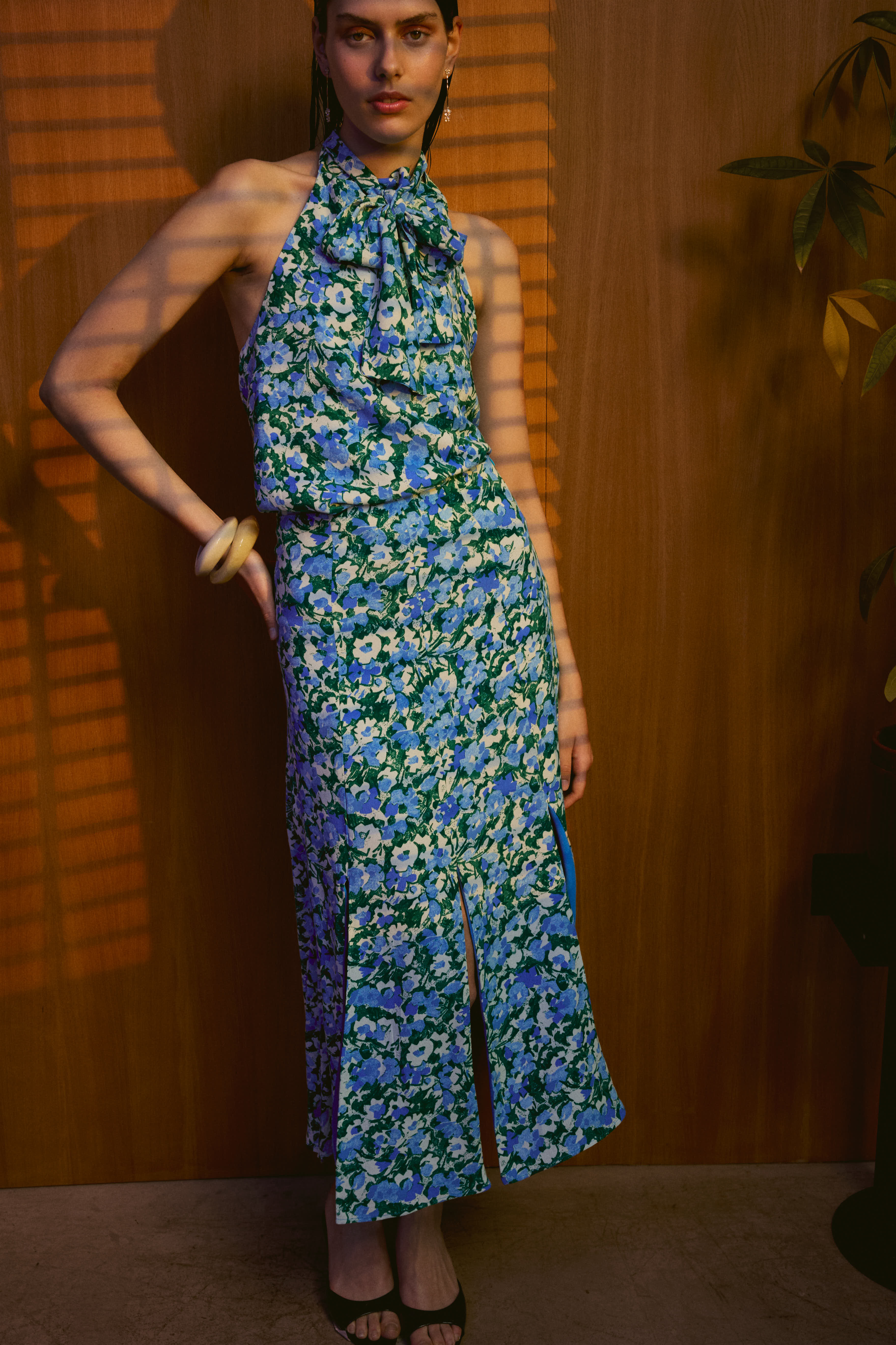 Falda Positano Flores Azul y Verde