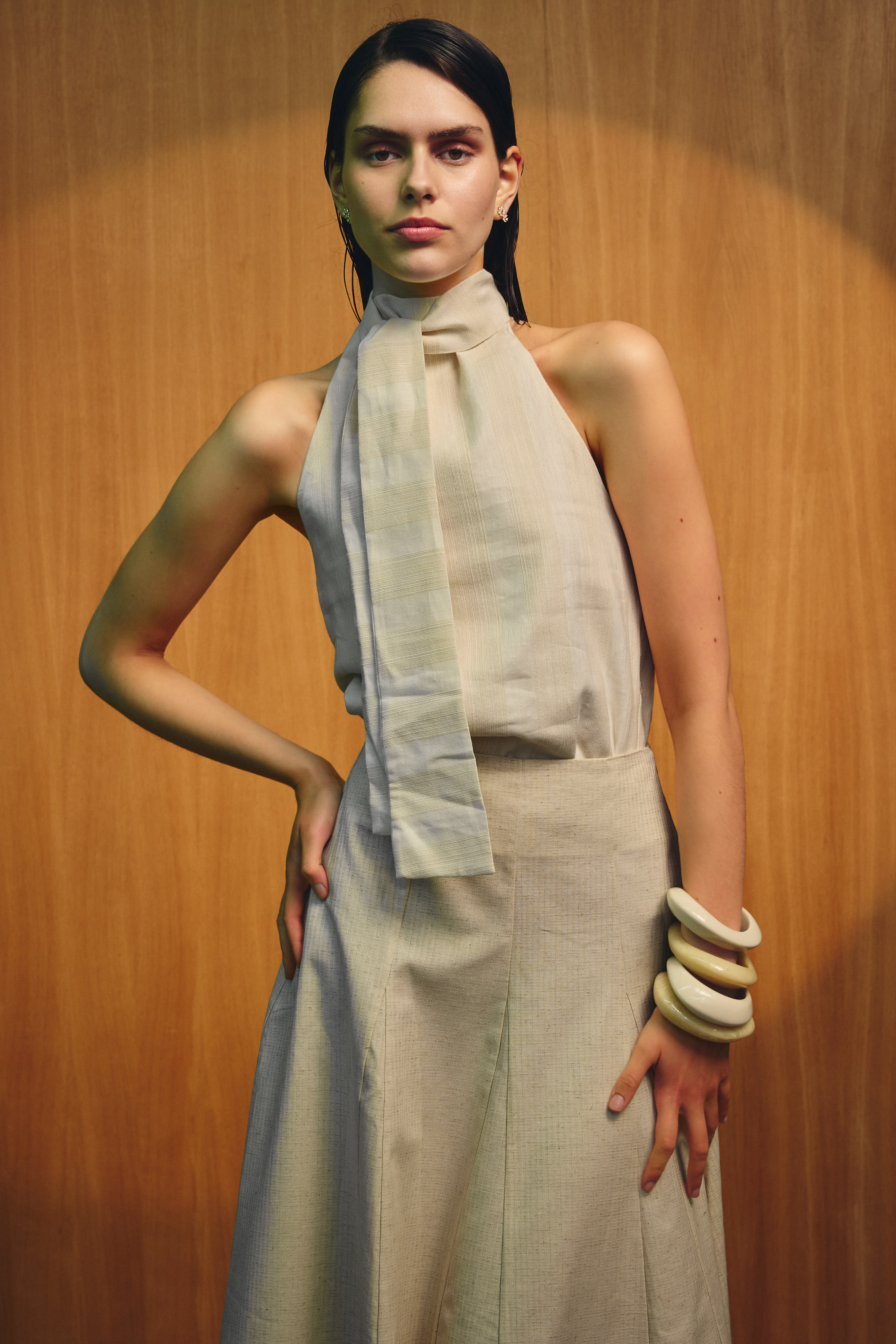 Top Vela Crudo Rayas Beige
