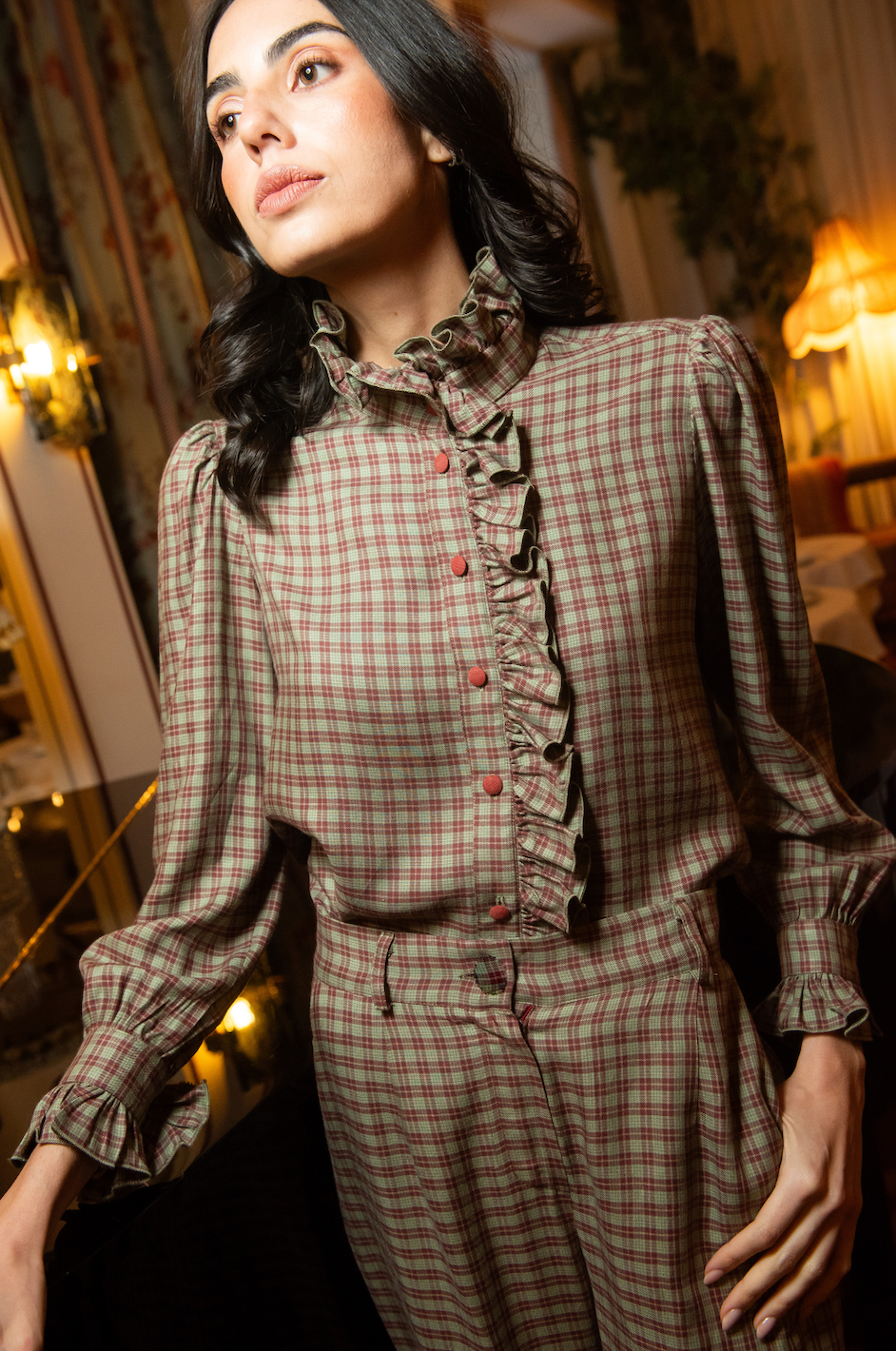 Pantalón Ember Cuadros Verde y Burdeos