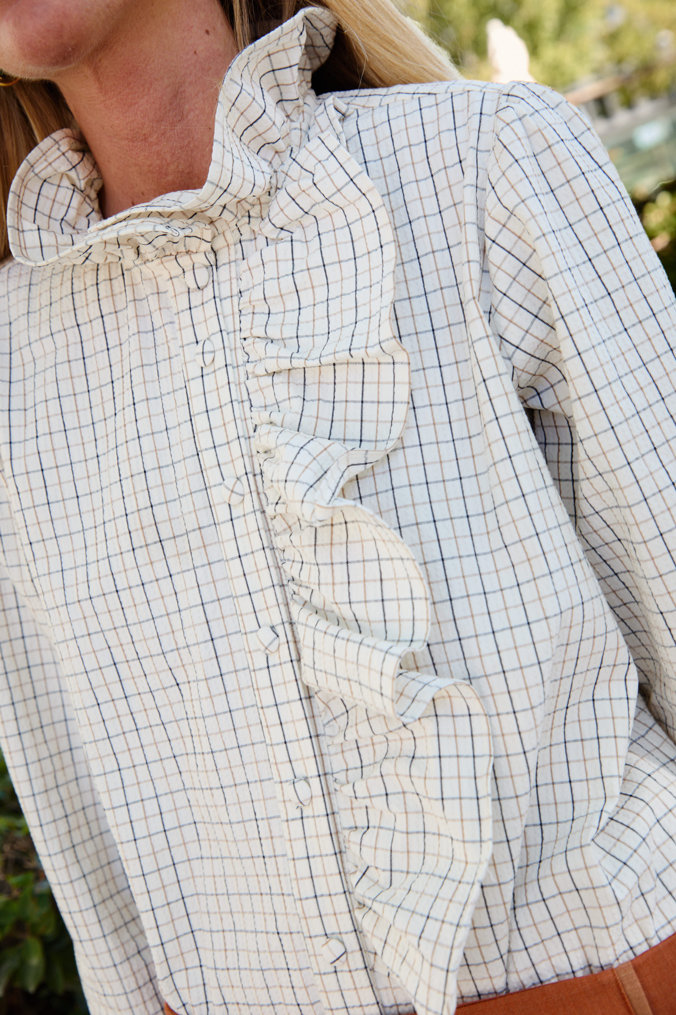 White Checked Ruffle Shirt